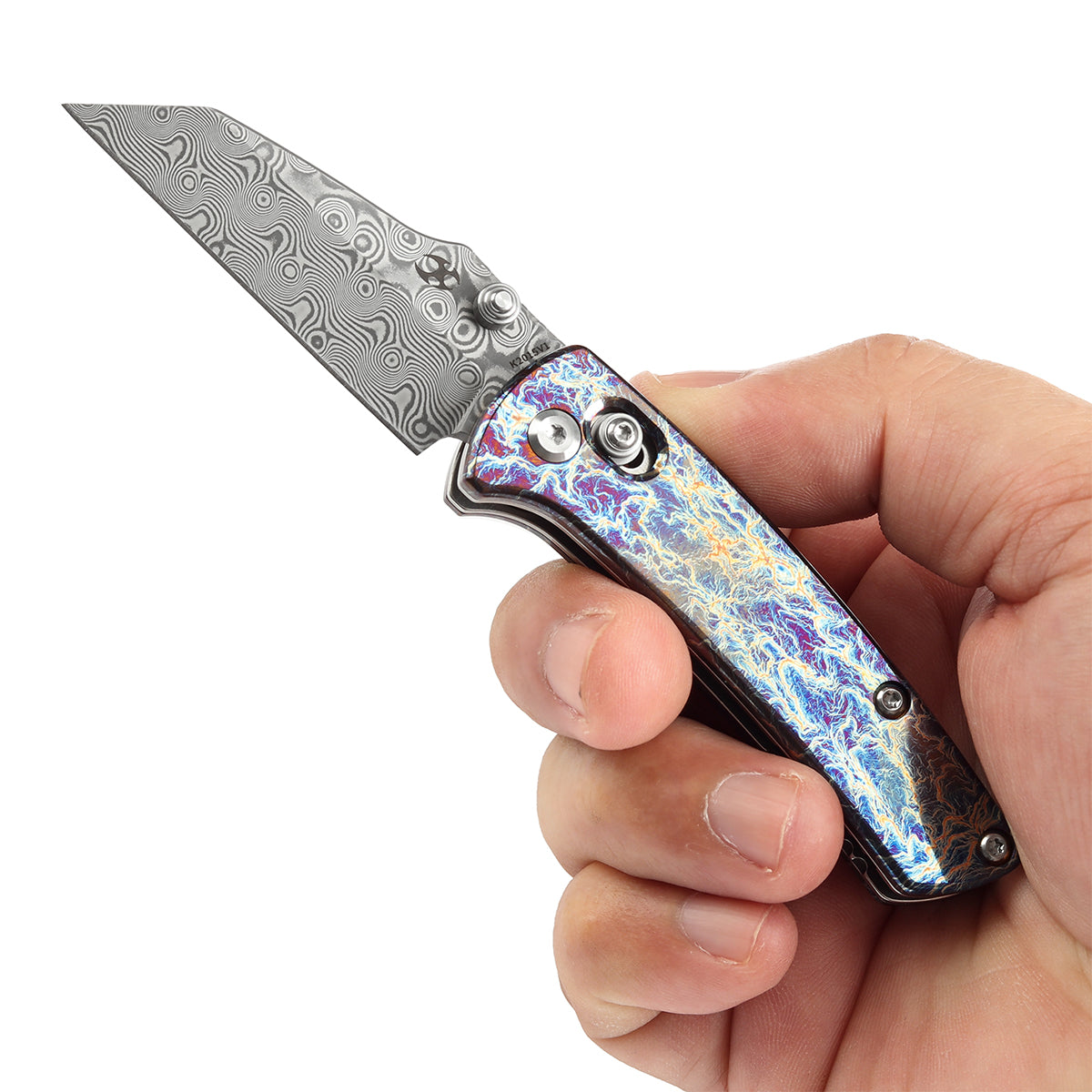Kansept Little Main Street Flipper Knife K2015V1 Damascus Blade Titanium Handle