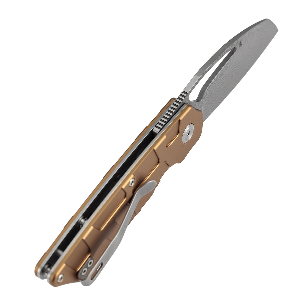 Tenable Goblin L B3016A2 Water Ripple Damascus Blade Bronze Anodized Aluminum Handle Liner Lock Folding Knife