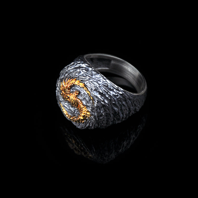 DYQ JEWELRY Phoenix Man Ring Silver inlay 24K Gold Custom Design