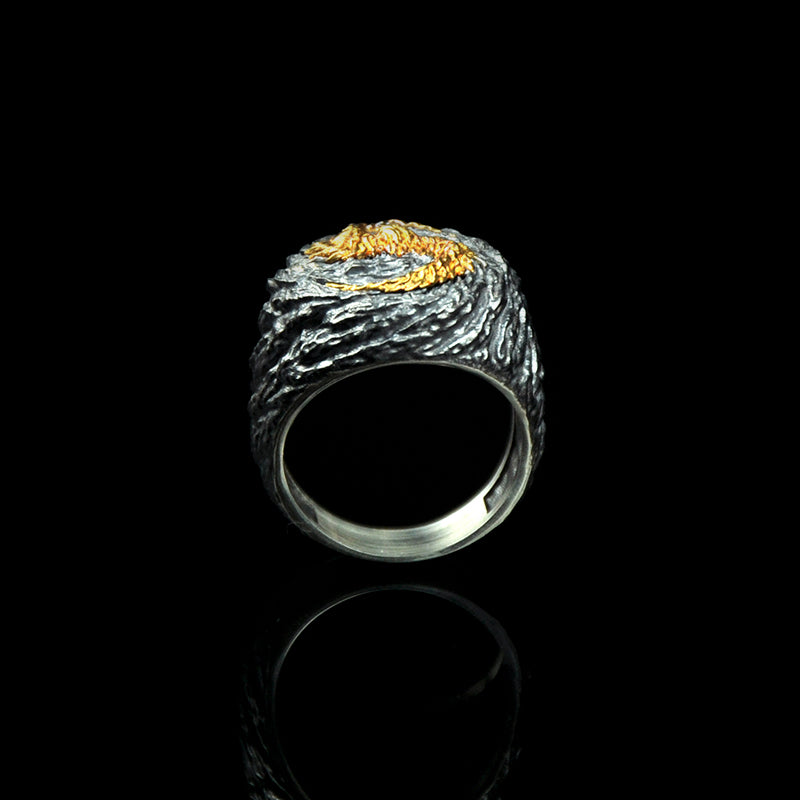 DYQ JEWELRY Phoenix Man Ring Silver inlay 24K Gold Custom Design