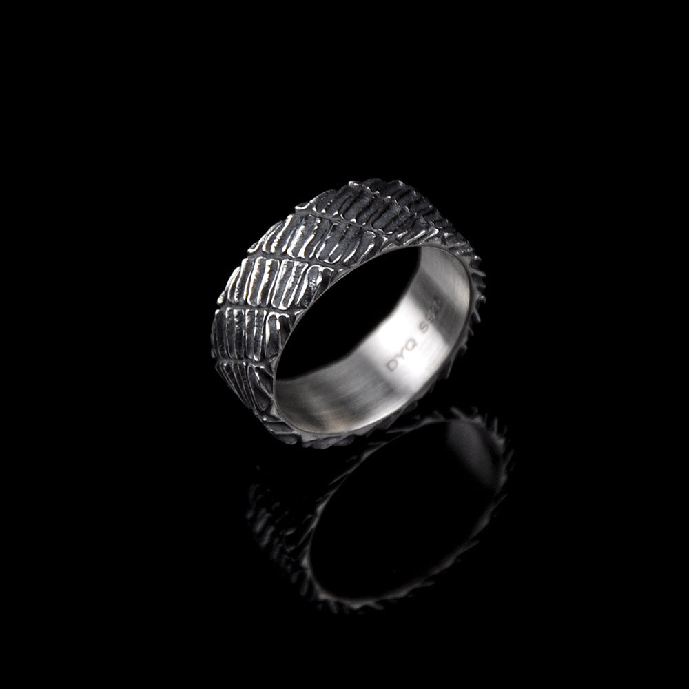 DYQ Jewelry alligator Skin Ring 925 Silver Ring Wide Ring Man's Ring