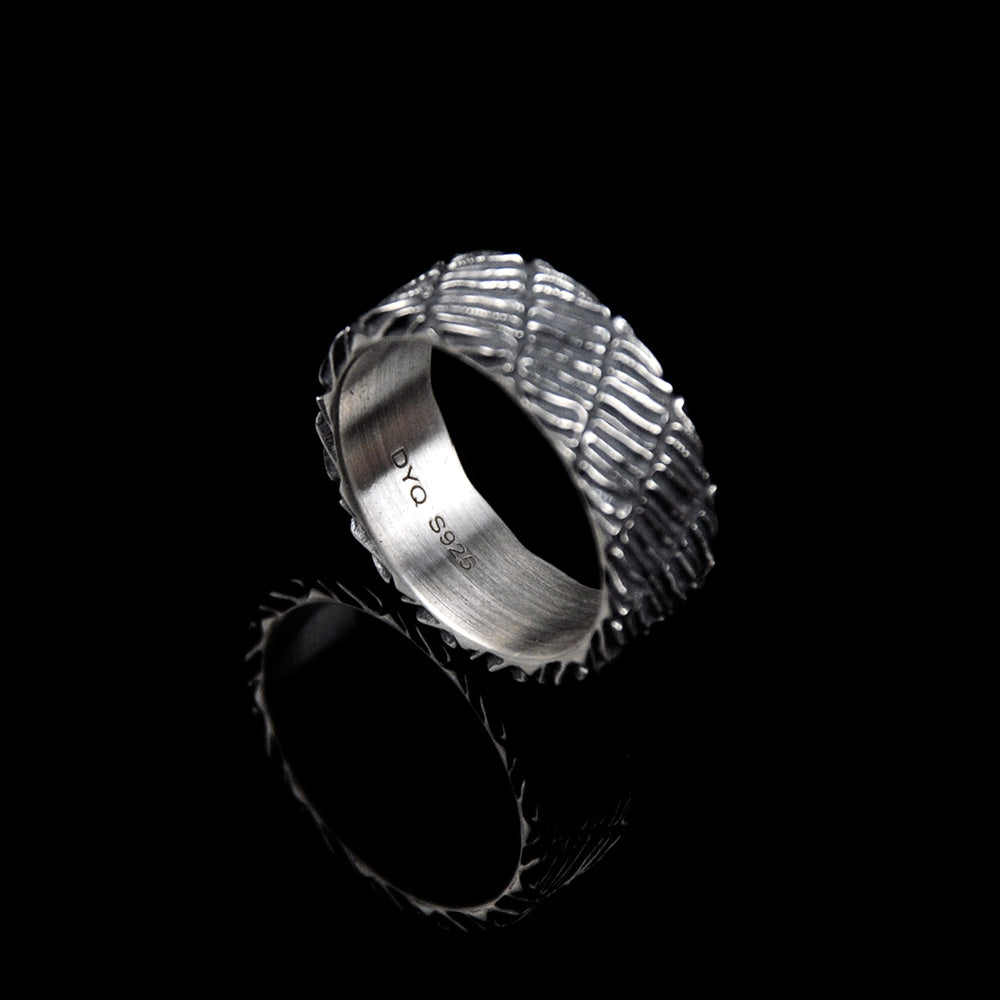 DYQ Jewelry alligator Skin Ring 925 Silver Ring Wide Ring Man's Ring