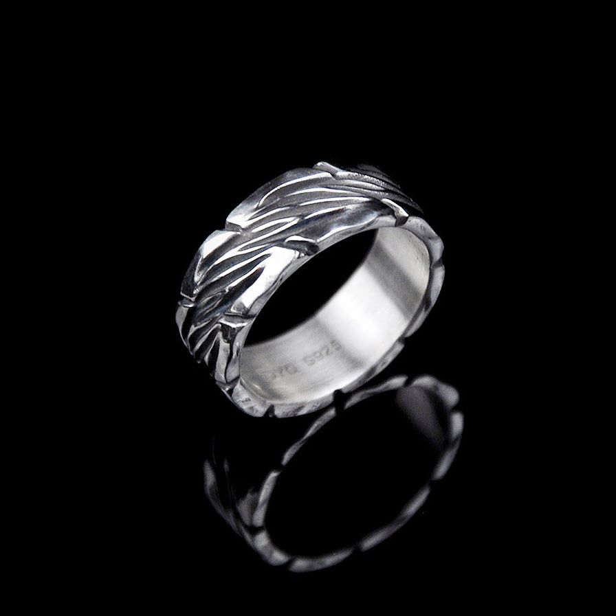 DYQ Jewelry Male Bark 925 Silver Wide Ring Man's Ring