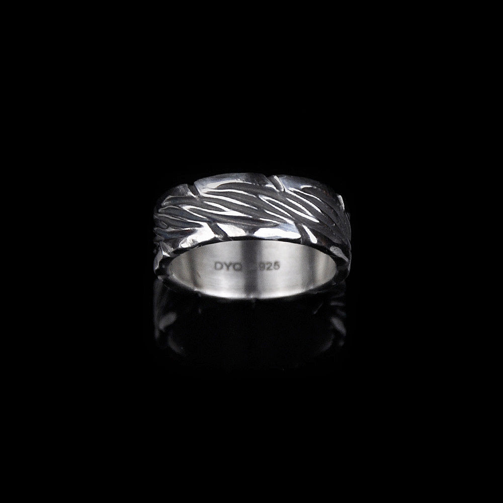 DYQ Jewelry Male Bark 925 Silver Wide Ring Man's Ring