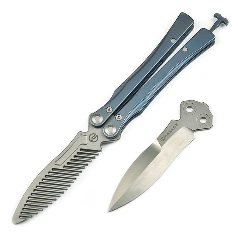 Maxace Knives Loran 2.0 MLR205 M390 Blade Blue Titanium Handle Balisong Butterfly Knife