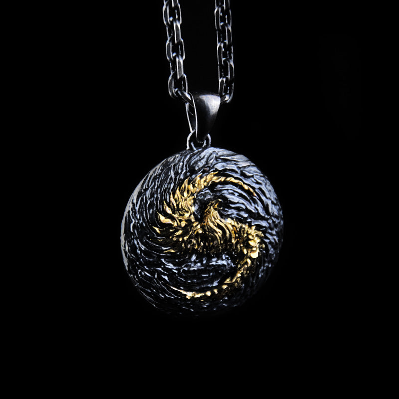 DYQ JEWELRY Phoenix Man Pendant Necklace Silver inlay 24K Gold Custom