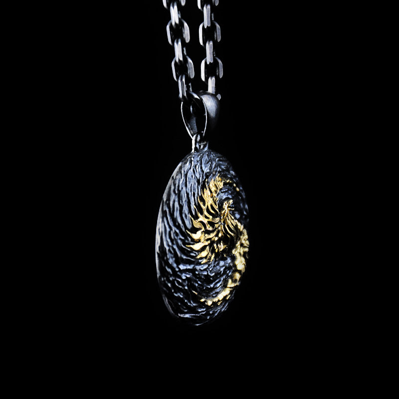 DYQ JEWELRY Phoenix Man Pendant Necklace Silver inlay 24K Gold Custom