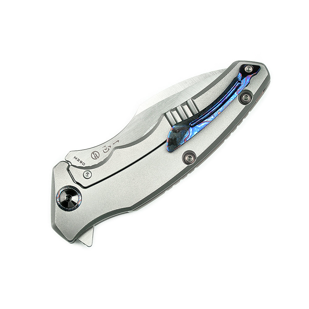 Maxace Dragon MDG02 M390 Satin Blade Titanium Handle Frame Lock Folding Knife yellow screws