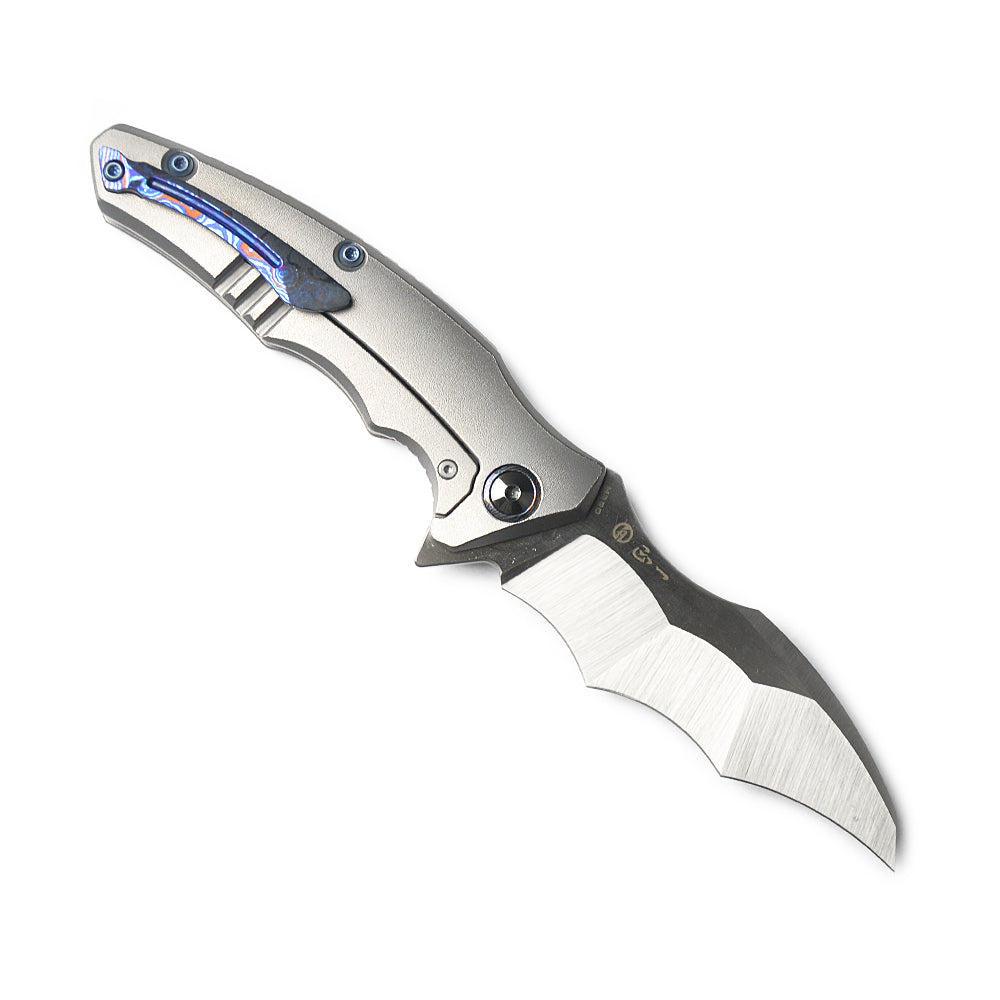 Maxace Dragon MDG01 M390 Satin Blade Titanium Handle  Frame Lock Folding Knife Blue screws