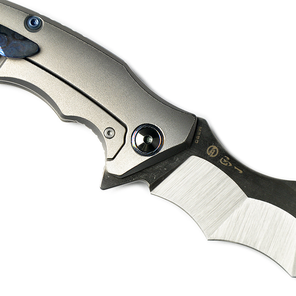 Maxace Dragon MDG01 M390 Satin Blade Titanium Handle  Frame Lock Folding Knife Blue screws