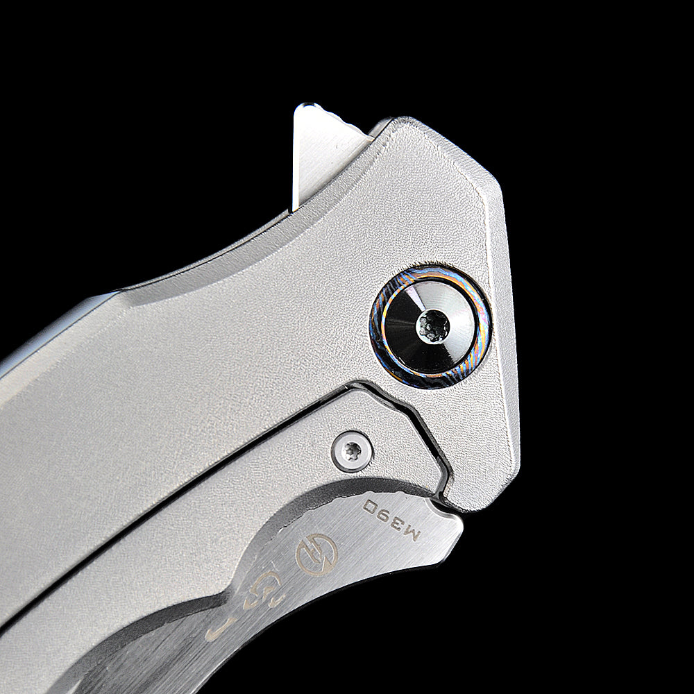 Maxace Dragon MDG01 M390 Satin Blade Titanium Handle  Frame Lock Folding Knife Blue screws