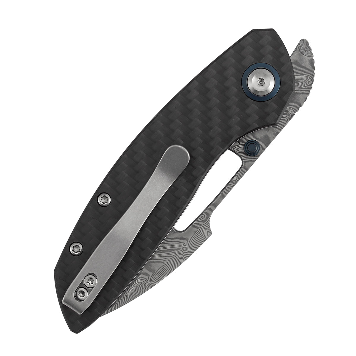 Tenable Link B1068A1 Damascus Blade Twill Carbon Fiber & G10 Handle Liner Lock Folding Knife