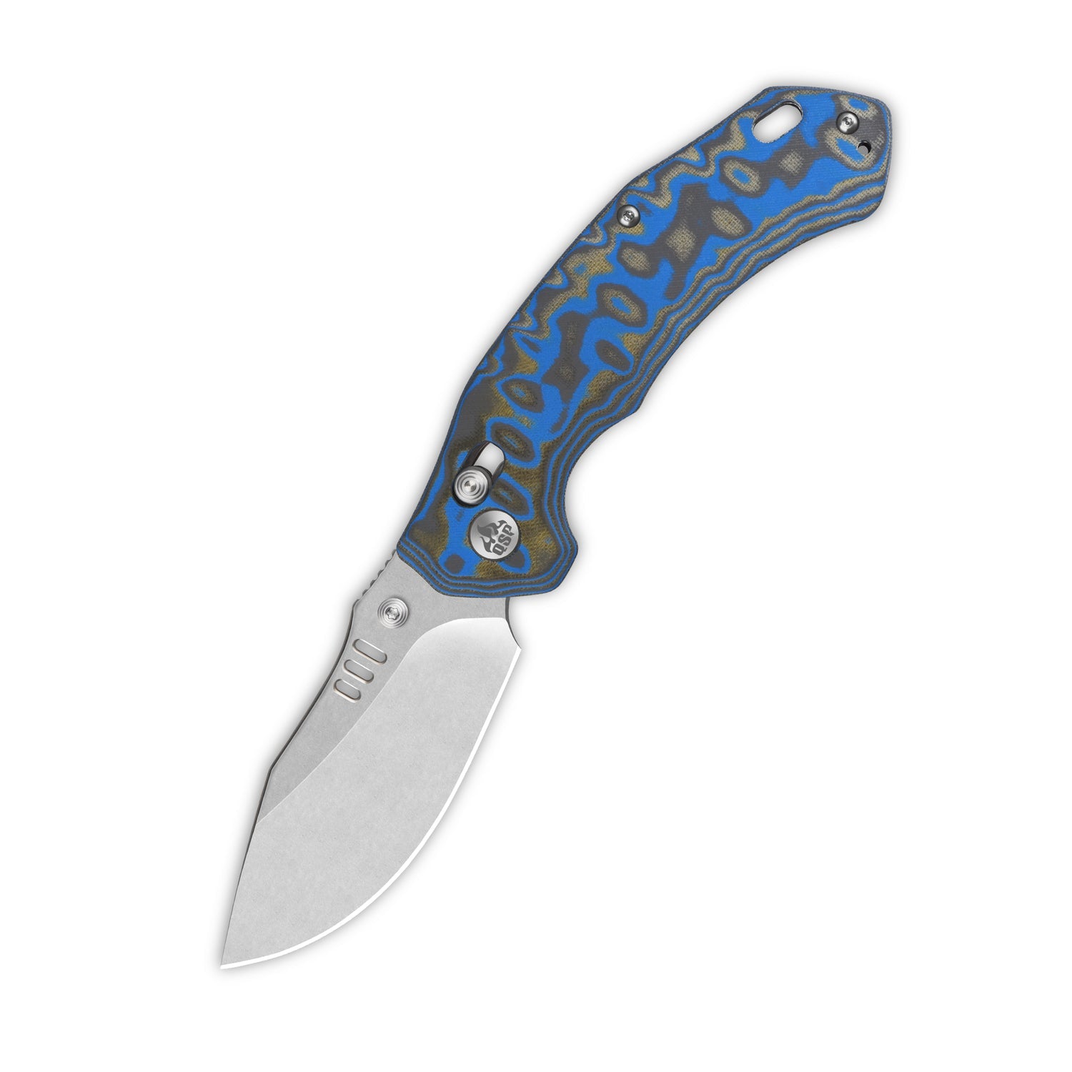 QSP Elk QS173-B1 Stonewashed 14C28N Blade Blue Texture Micarta Handle Glyde Lock Folding Knife
