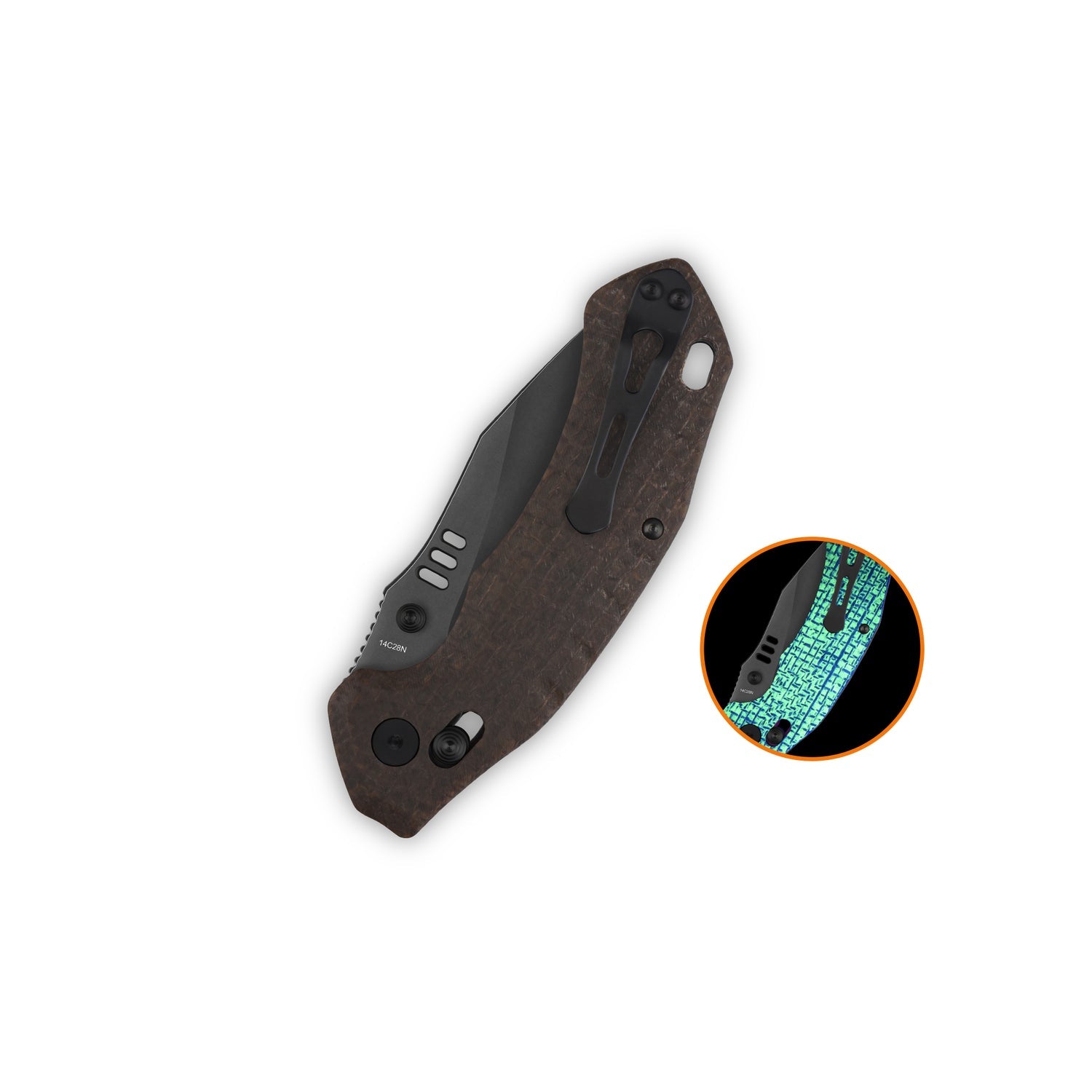 QSP Elk QS173-A2 Blackwashed 14C28N Blade Glow-in-the-Dark Micarta Handle Glyde Lock Folding Knife