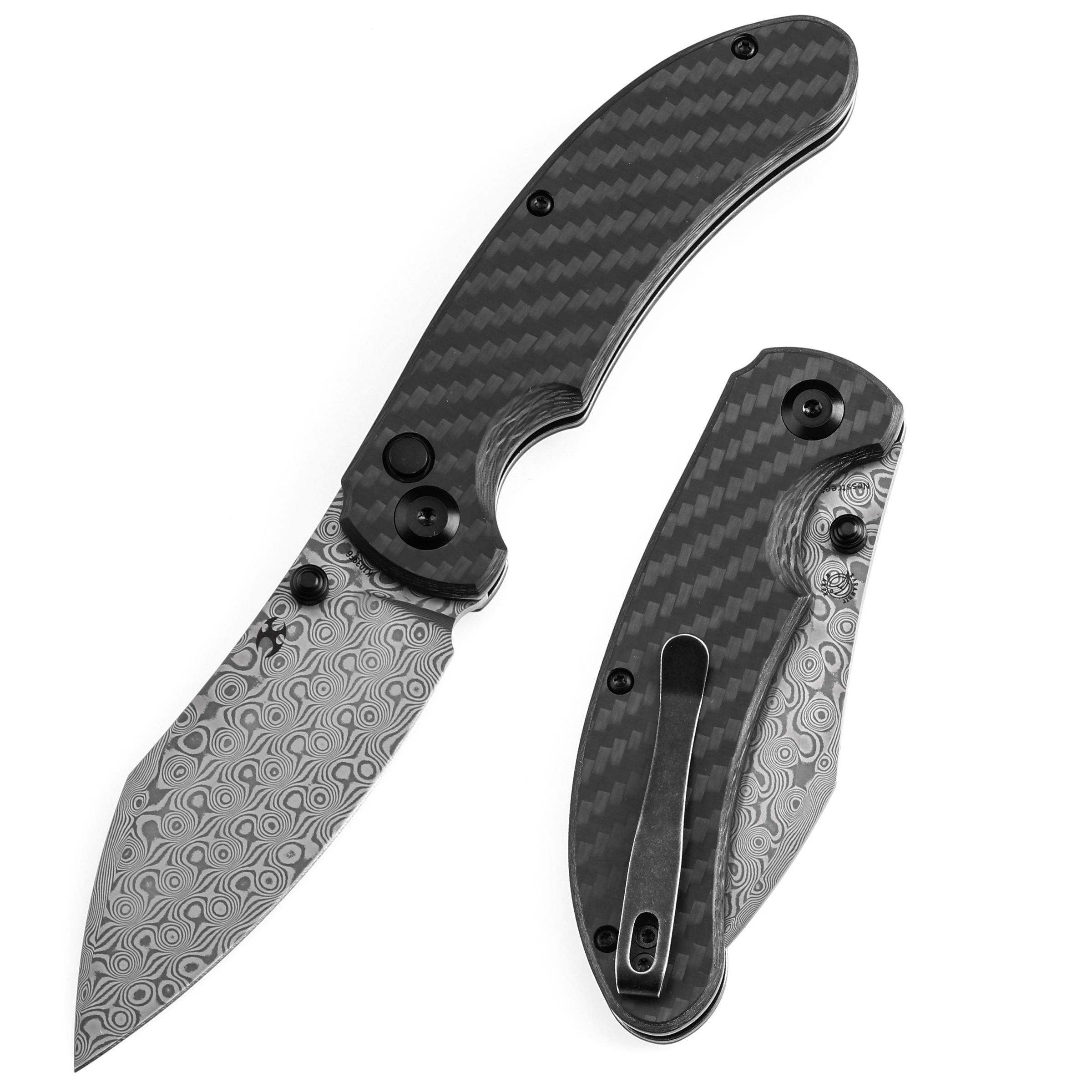 Kansept Nesstreet K1039F6 Damascus Blade Carbon Fiber Handle Folding Knife