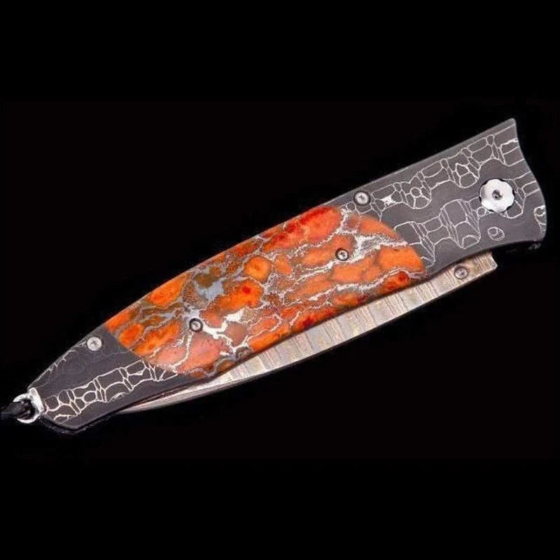 William henry B30 BLAZING 'Copper Wave' Damascus Blade damascus Handle Pocket Knife Button Lock Knives
