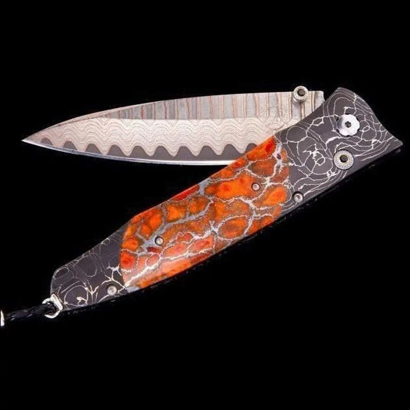 William henry B30 BLAZING 'Copper Wave' Damascus Blade damascus Handle Pocket Knife Button Lock Knives
