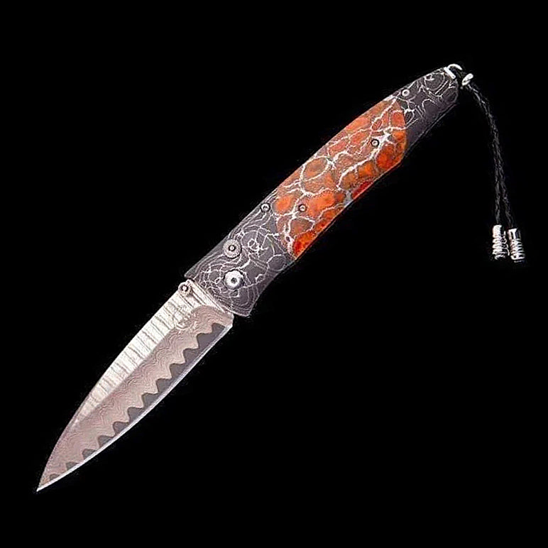 William henry B30 BLAZING 'Copper Wave' Damascus Blade damascus Handle Pocket Knife Button Lock Knives