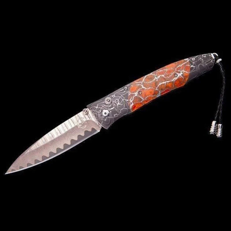 William henry B30 BLAZING 'Copper Wave' Damascus Blade damascus Handle Pocket Knife Button Lock Knives