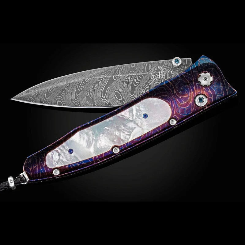 William henry B30 BLUE OCEAN Damascus blade Blue Damascus Pocket Knife Button Lock Knives