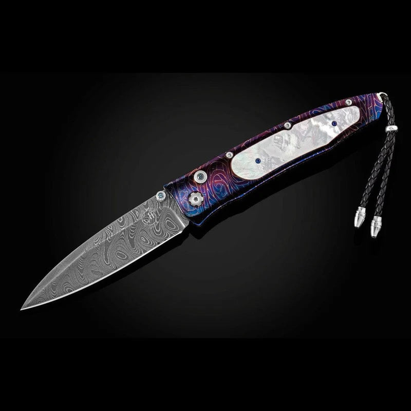William henry B30 BLUE OCEAN Damascus blade Blue Damascus Pocket Knife Button Lock Knives