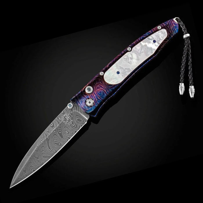 William henry B30 BLUE OCEAN Damascus blade Blue Damascus Pocket Knife Button Lock Knives