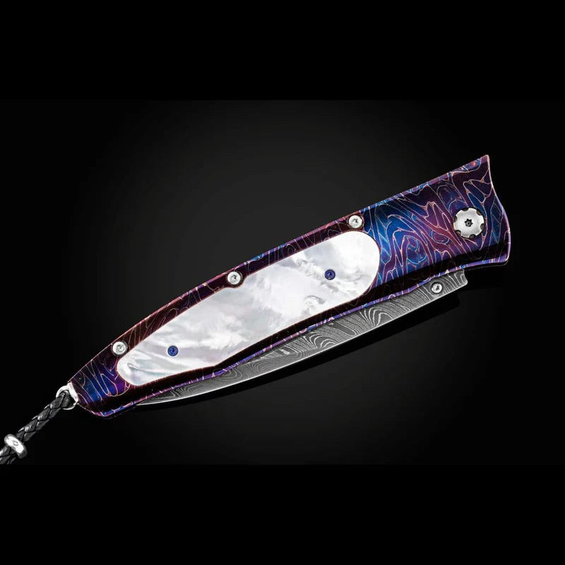 William henry B30 BLUE OCEAN Damascus blade Blue Damascus Pocket Knife Button Lock Knives
