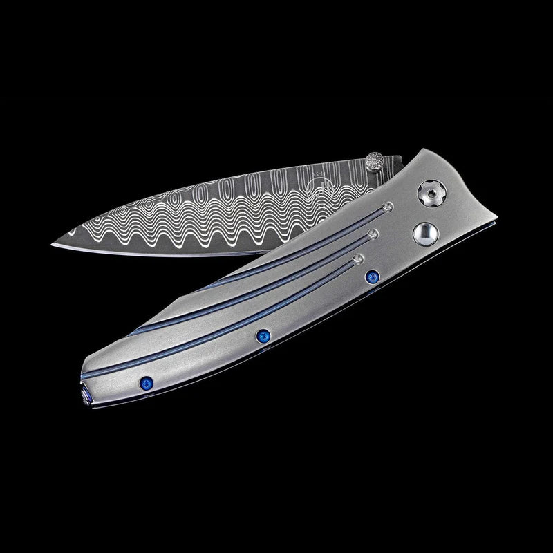 William henry B30 SATURN II Damascus Blade Titanium Handle Pocket Knife Button Lock Knives