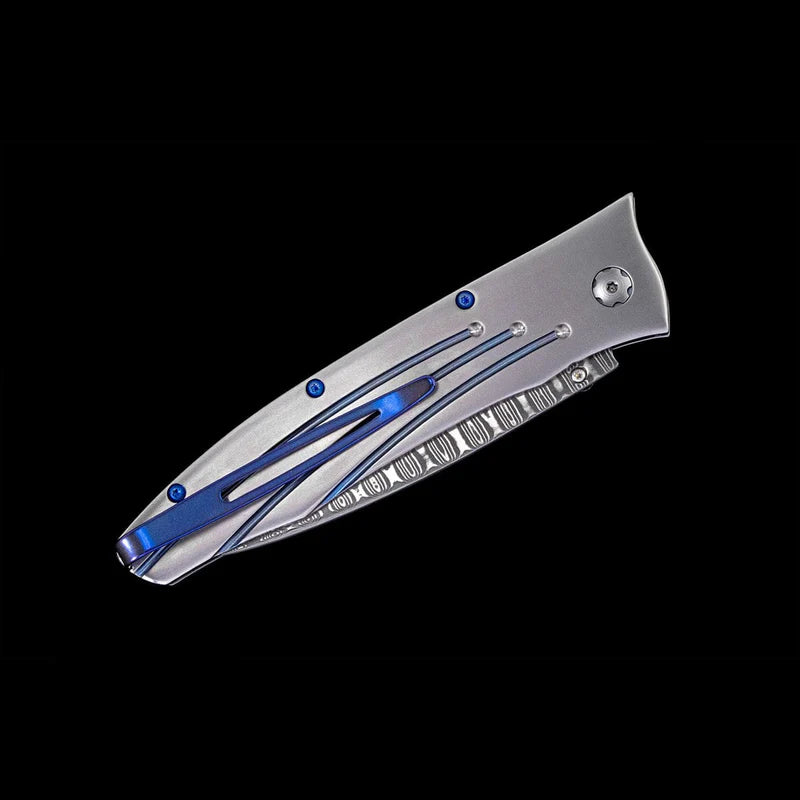William henry B30 SATURN II Damascus Blade Titanium Handle Pocket Knife Button Lock Knives