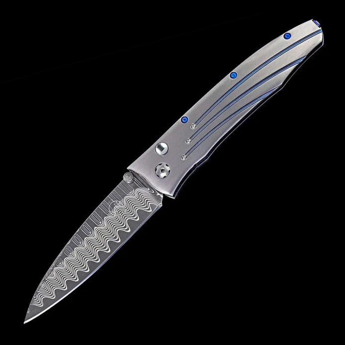 William henry B30 SATURN II Damascus Blade Titanium Handle Pocket Knife Button Lock Knives