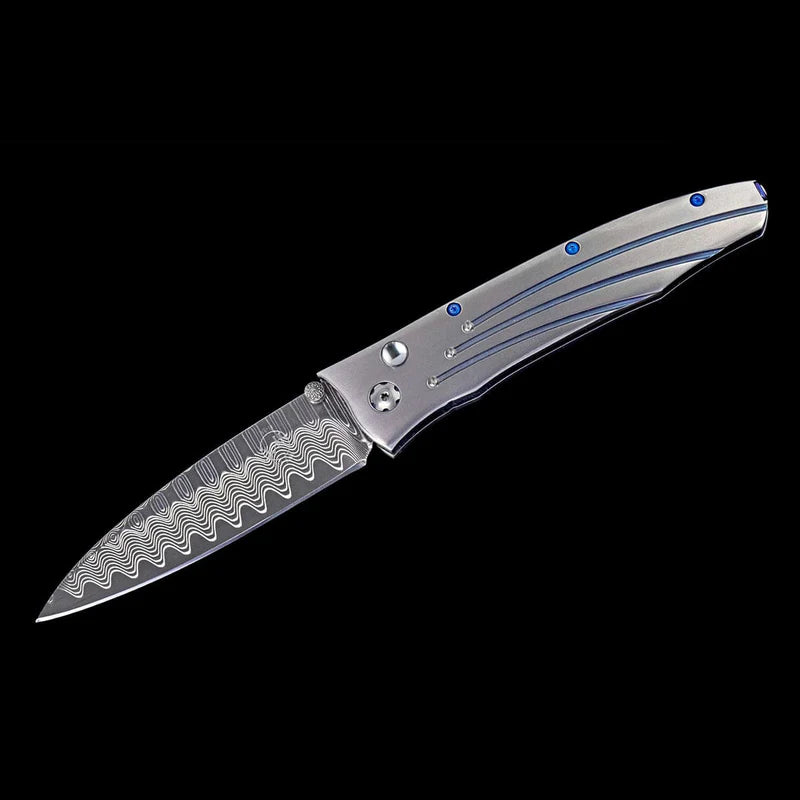 William henry B30 SATURN II Damascus Blade Titanium Handle Pocket Knife Button Lock Knives