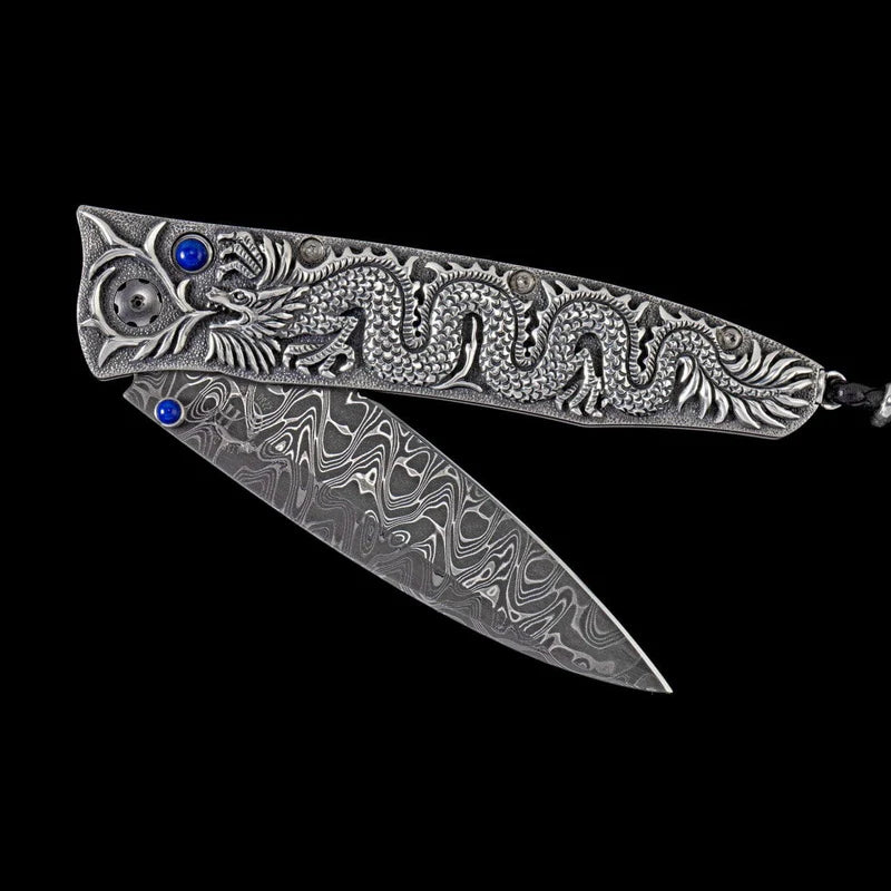 William henry B30 SILVER DRAGON Damascus Blade Silver Handle Pocket Knife Button Lock Knives