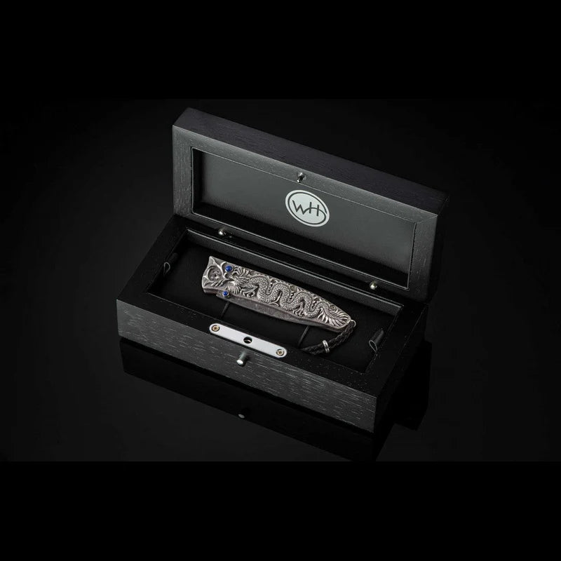 William henry B30 SILVER DRAGON Damascus Blade Silver Handle Pocket Knife Button Lock Knives