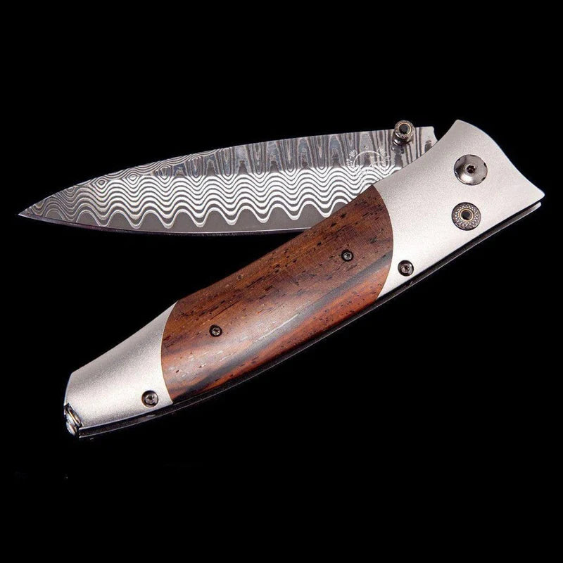 William henry B30 VERONA Damascus Blade Titanium With Wood Handle Pocket Knife Button Lock Knives