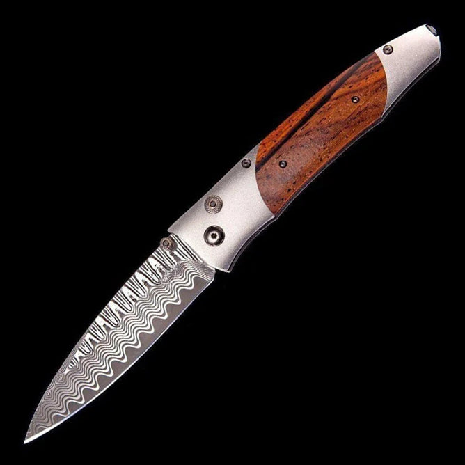 William henry B30 VERONA Damascus Blade Titanium With Wood Handle Pocket Knife Button Lock Knives