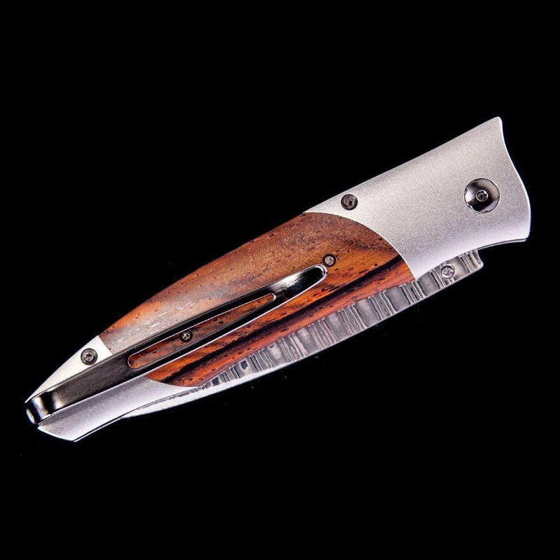 William henry B30 VERONA Damascus Blade Titanium With Wood Handle Pocket Knife Button Lock Knives