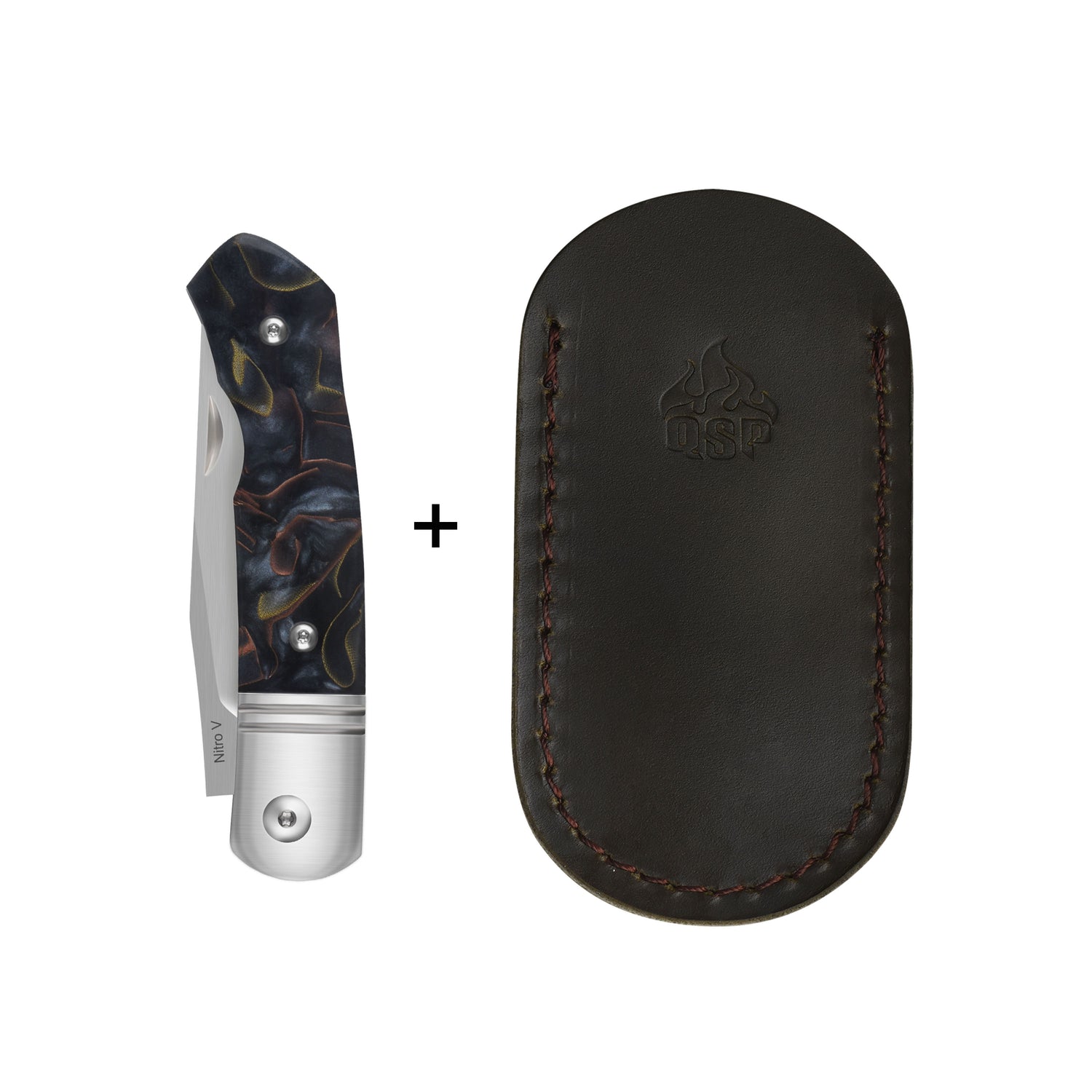 QSP Heron QS175-B Nitro-V Blade Brass Copper Mesh Resin Handle Clip Point Lock Folding Knife