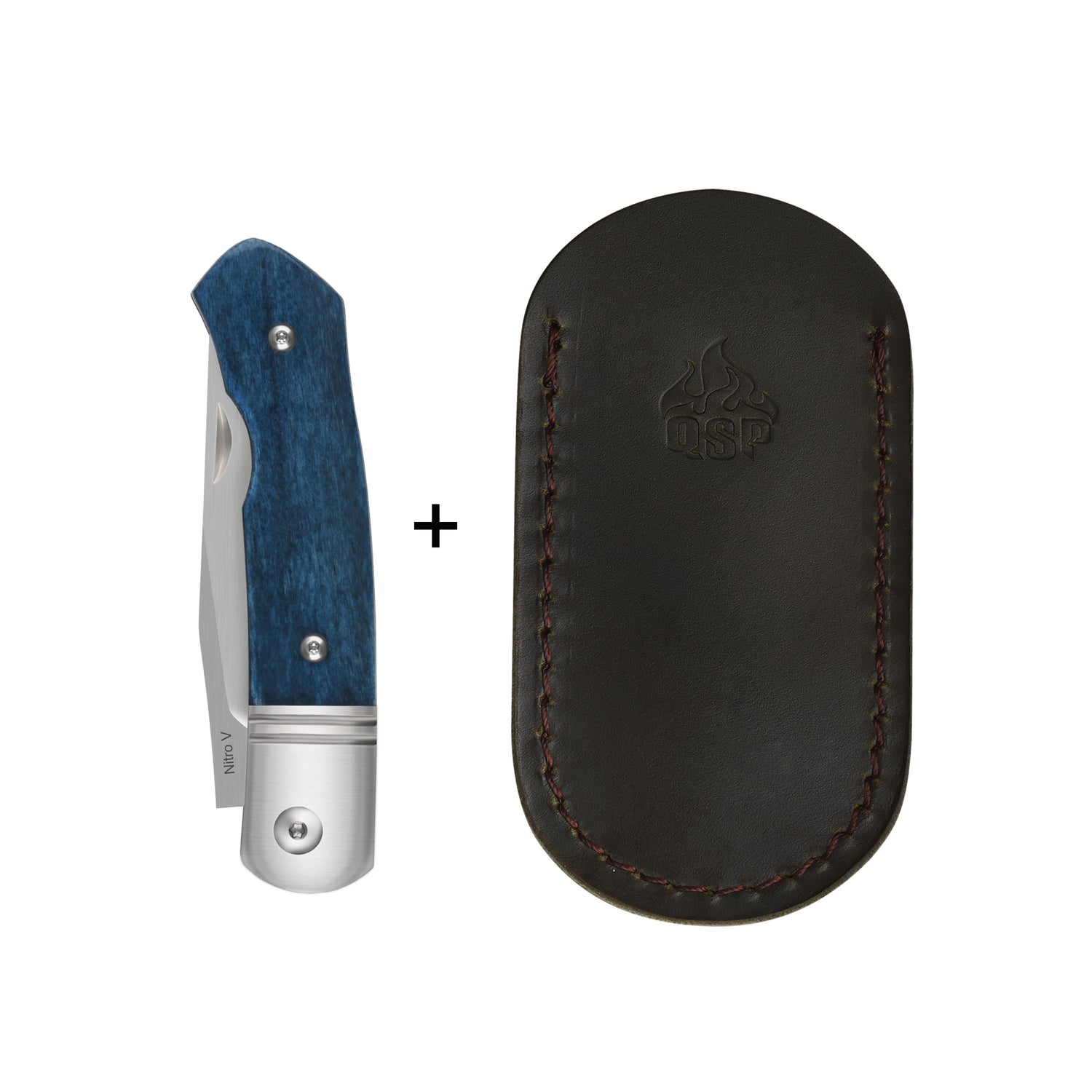 QSP Heron QS175-C Nitro-V Blade Blue Bone Handle Clip Point Lock Folding Knife