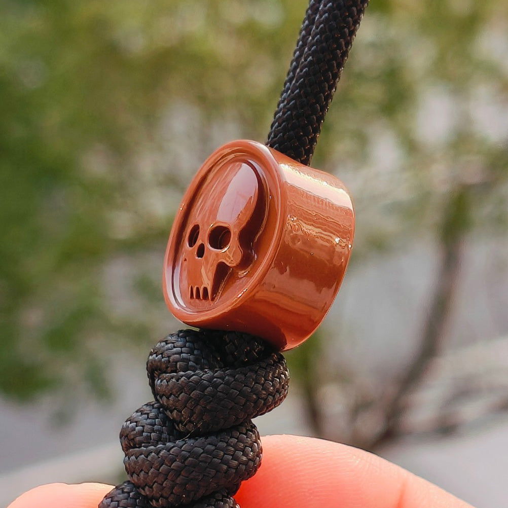 SnakeSword Resin Lanyard Beads Brown Resin Skull Knife Beads EDC Pendant 3 PCS