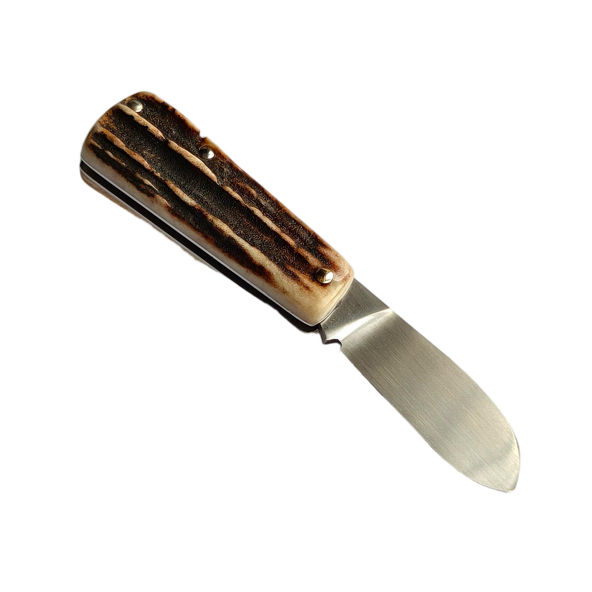 Full open view of the Sao Knife Elephant SK2609-1 from the opposite side, showing the India stag scales and brass pins