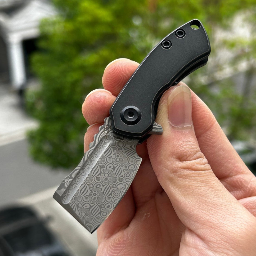 Kansept Mini Korvid K3030H1 Damascus Blade Titanium Handle Liner Lock Folding Kinfe