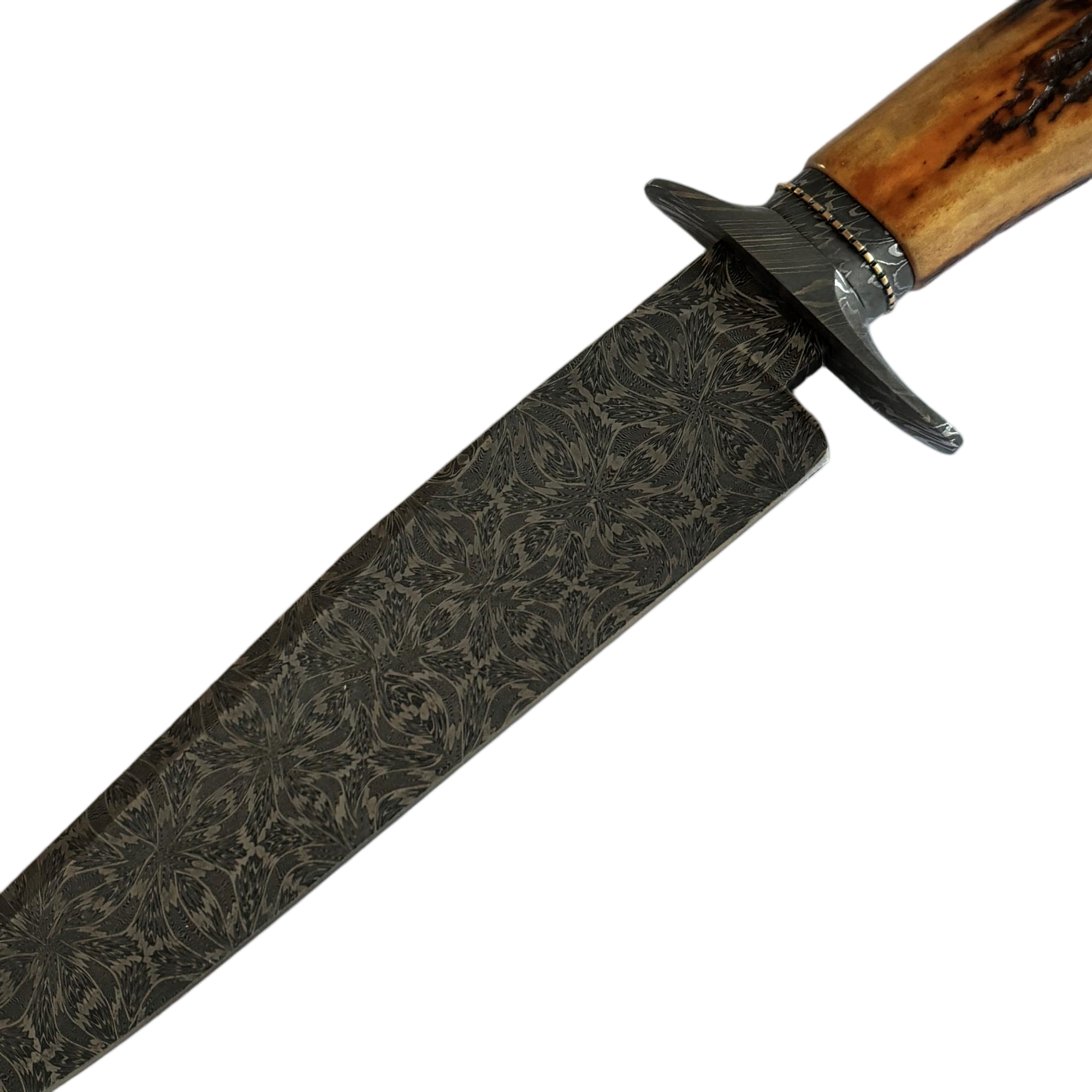 Jimmy Yang Damascus Steel and Water Deer Antler Handle Custom Bowie Knife