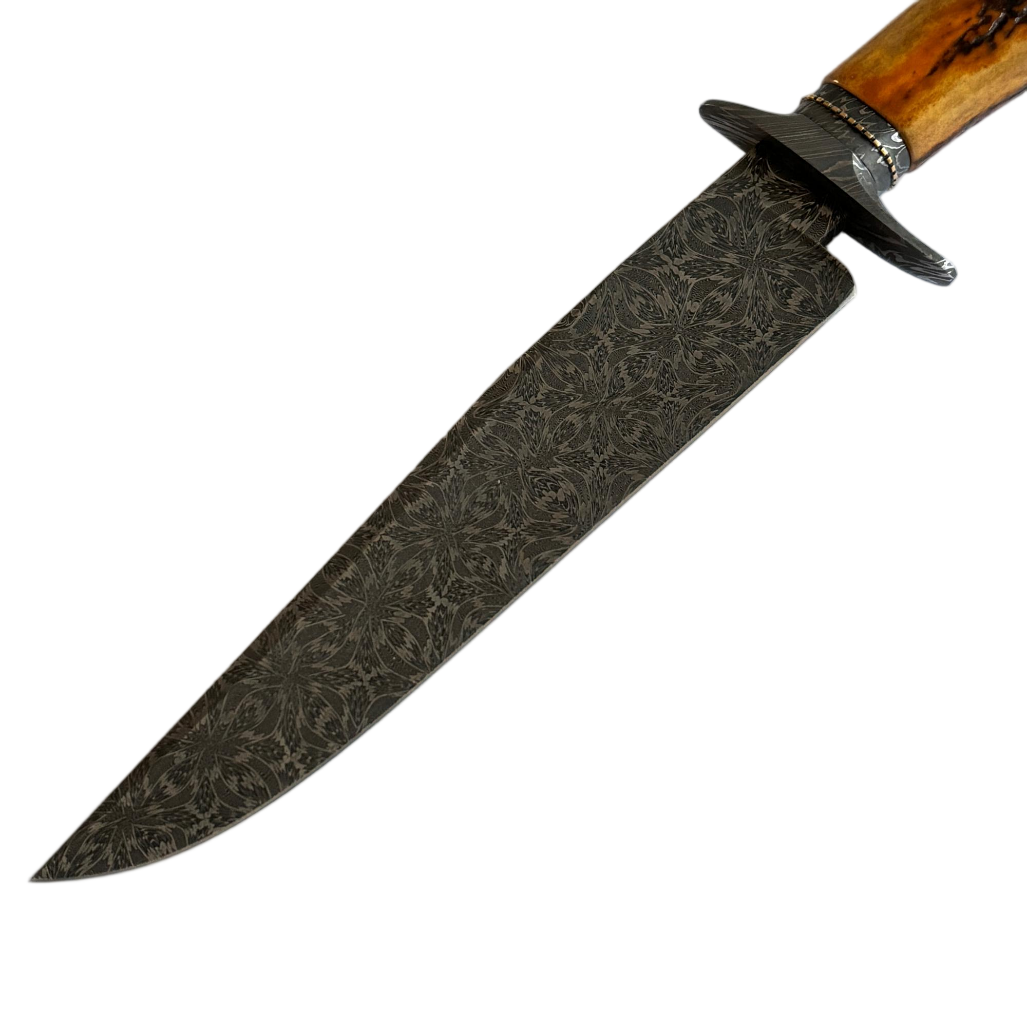Jimmy Yang Damascus Steel and Water Deer Antler Handle Custom Bowie Knife