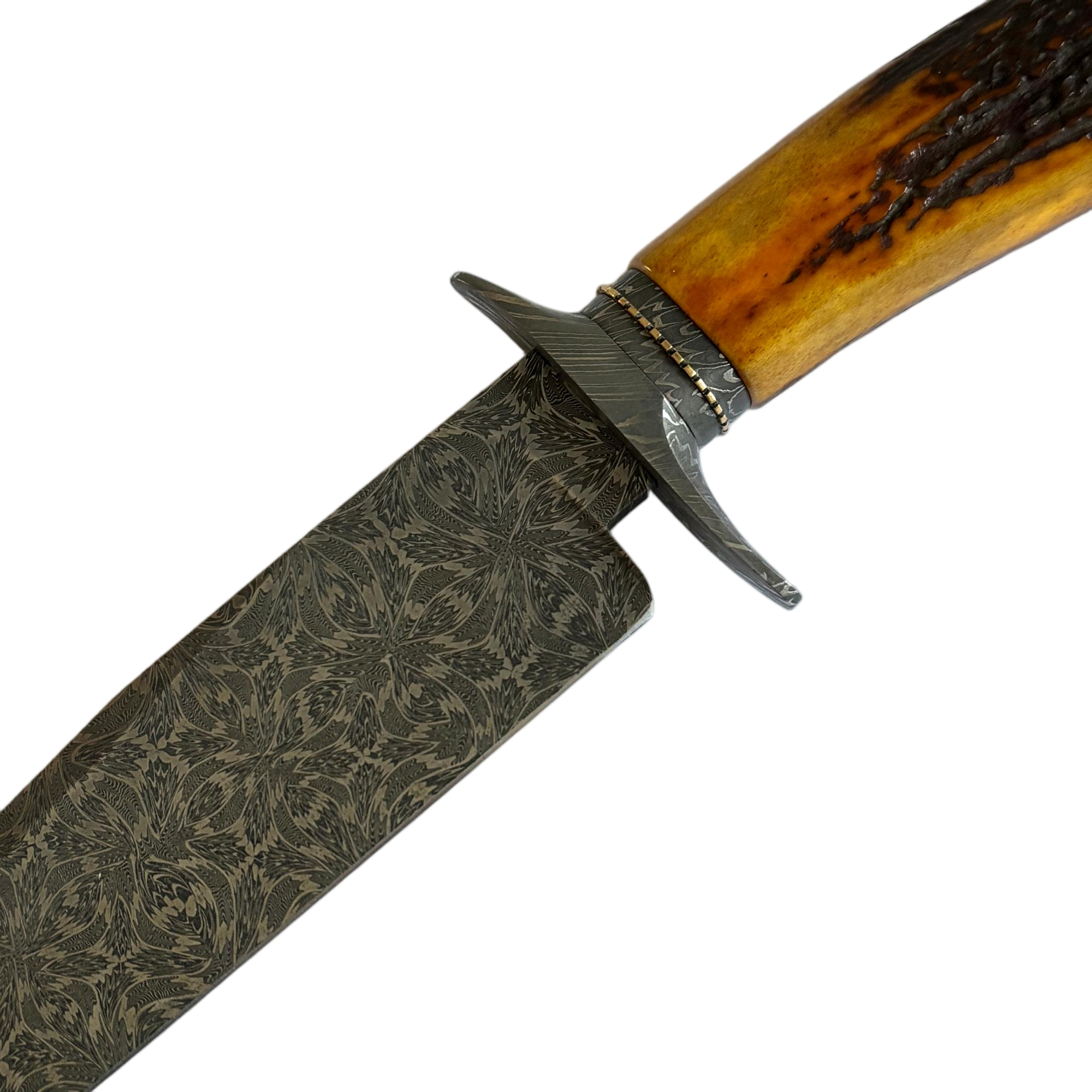 Jimmy Yang Damascus Steel and Water Deer Antler Handle Custom Bowie Knife