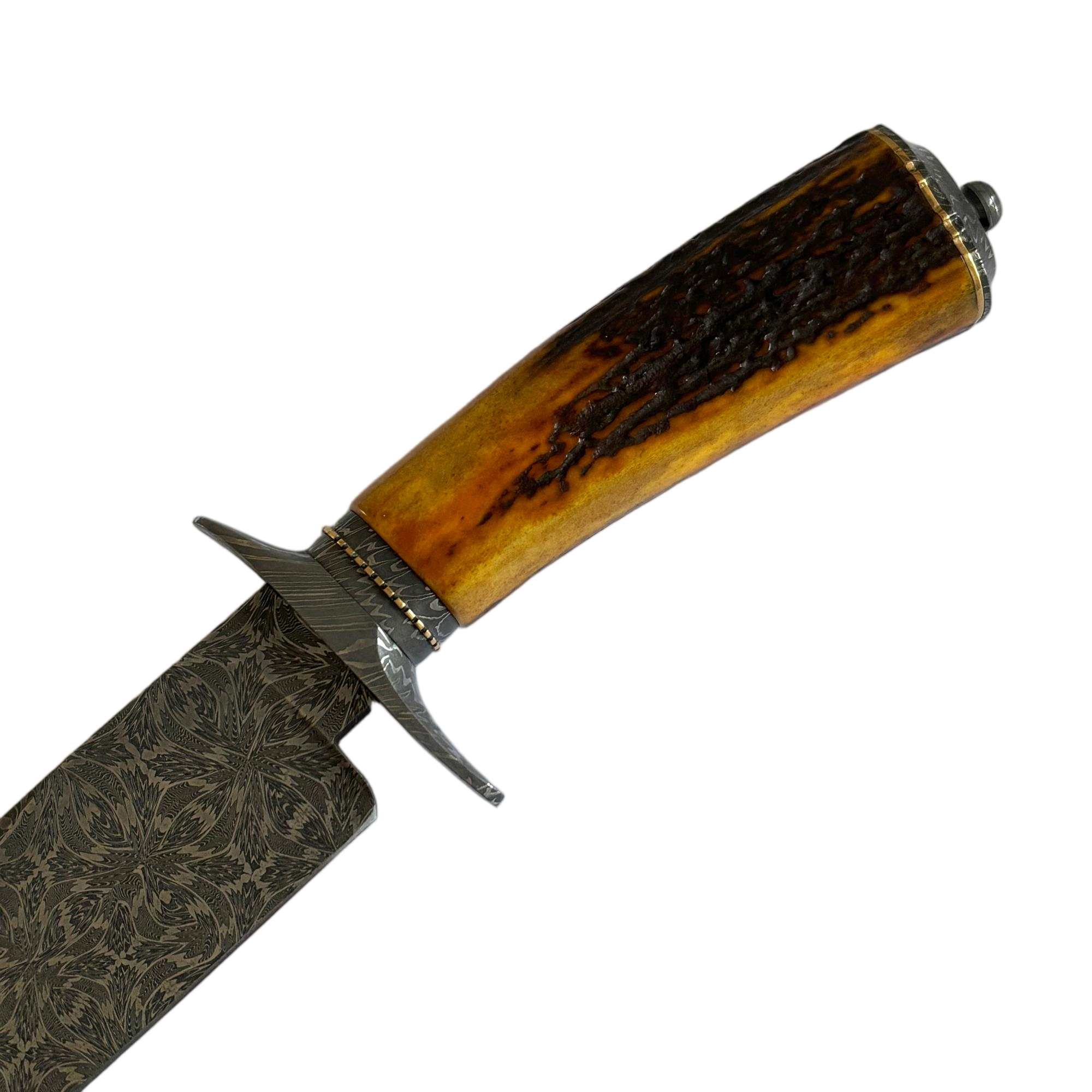 Jimmy Yang Damascus Steel and Water Deer Antler Handle Custom Bowie Knife