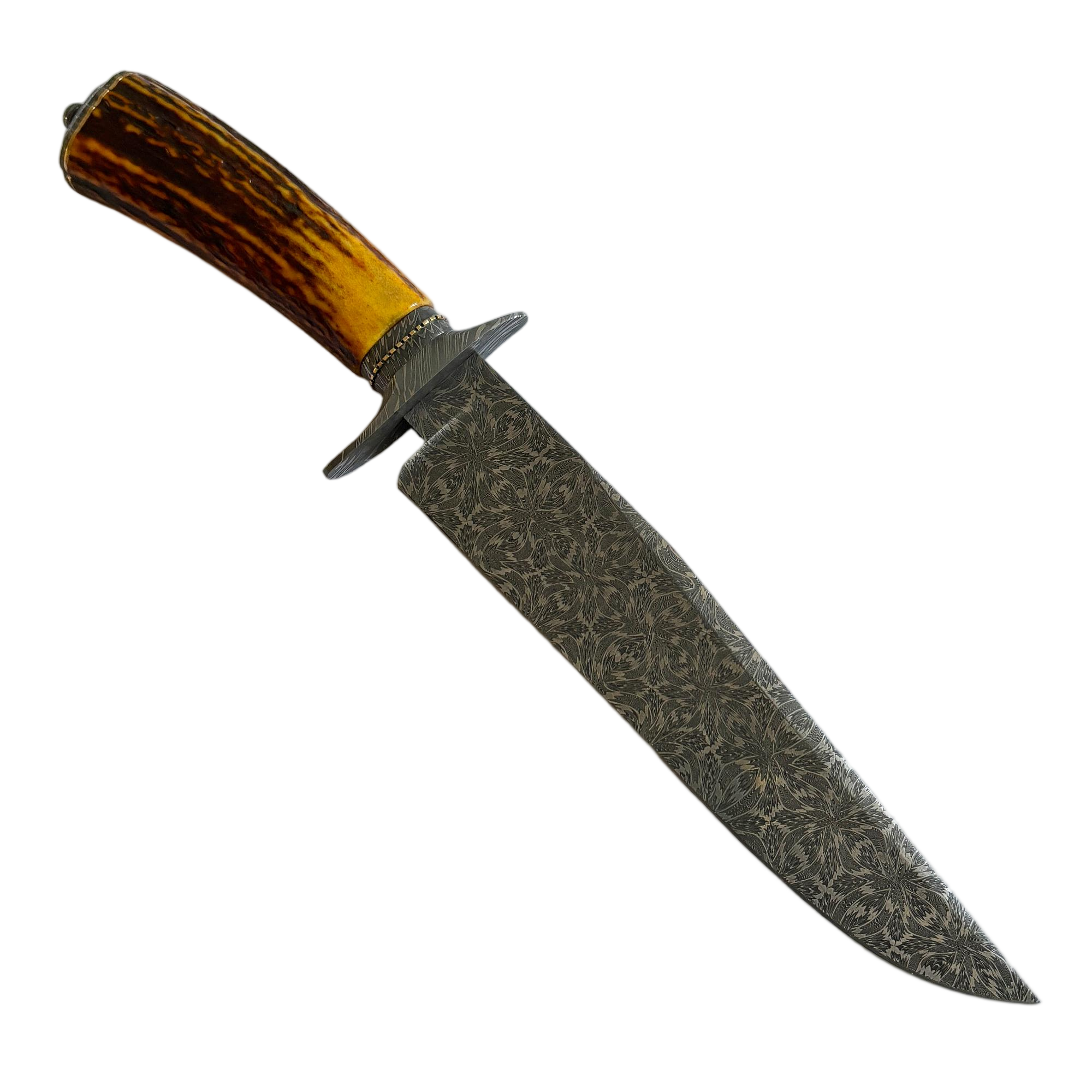 Jimmy Yang Damascus Steel and Water Deer Antler Handle Custom Bowie Knife