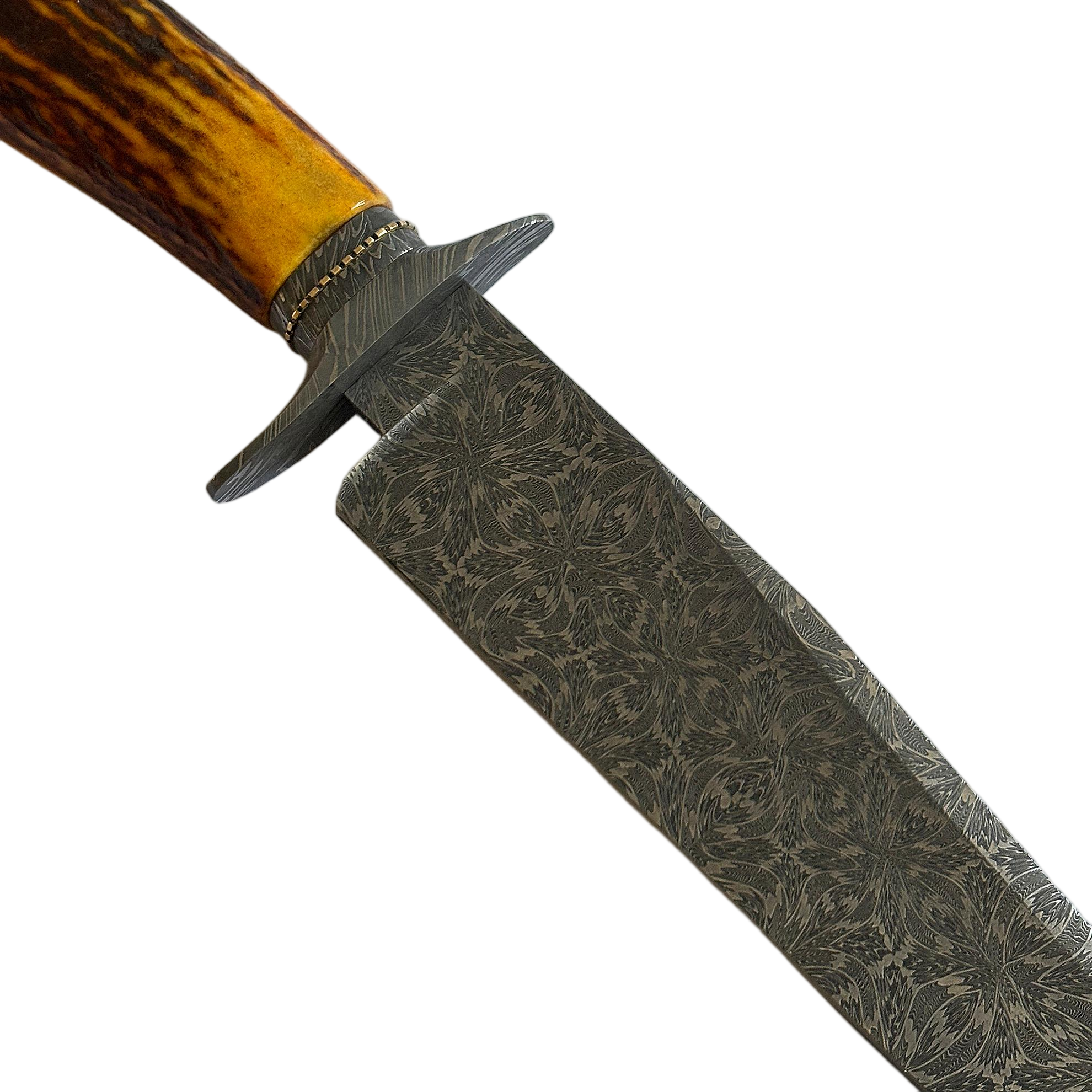 Jimmy Yang Damascus Steel and Water Deer Antler Handle Custom Bowie Knife