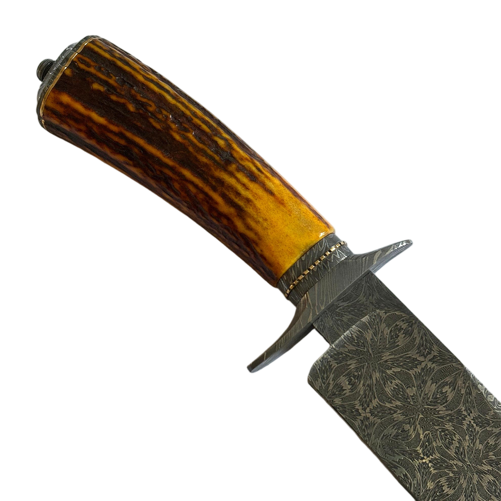 Jimmy Yang Damascus Steel and Water Deer Antler Handle Custom Bowie Knife