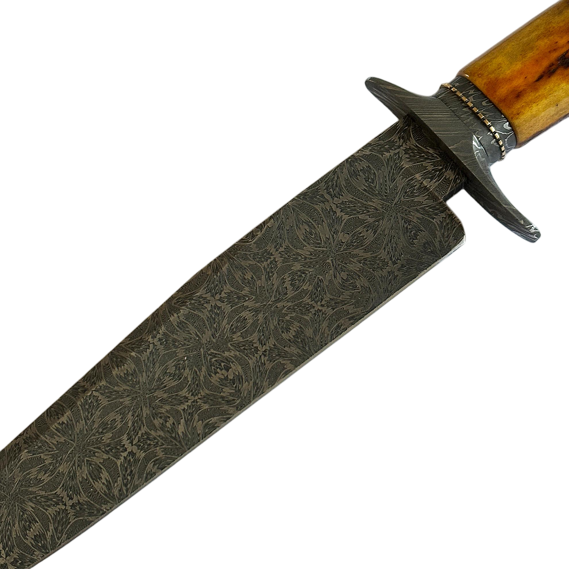 Jimmy Yang Damascus Steel and Water Deer Antler Handle Custom Bowie Knife
