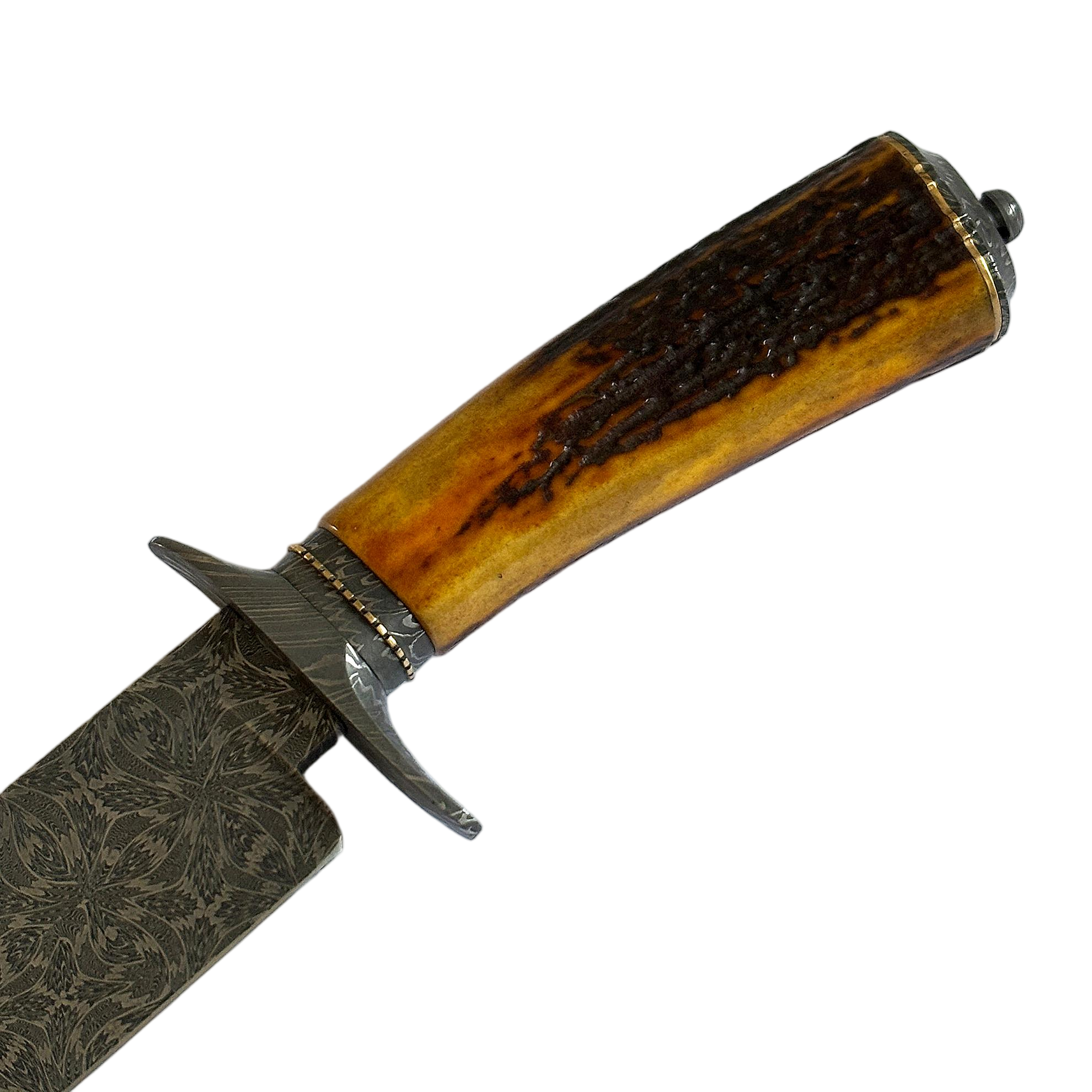 Jimmy Yang Damascus Steel and Water Deer Antler Handle Custom Bowie Knife